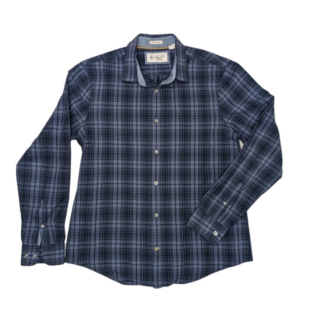 Original Penguin Men's Blue Button Up Long Sleeve Shirt SZ L